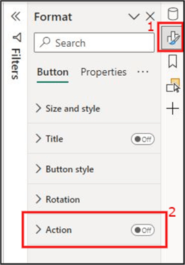 Image showing the Action section in the Power BI format pane