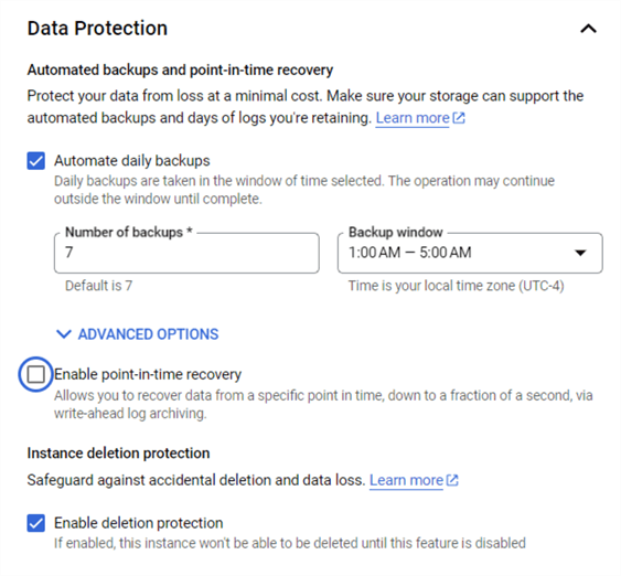 Google Cloud SQL - automated backups can be set