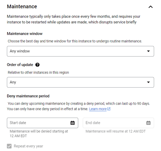 Google Cloud SQL - choosing when maintenance can happen