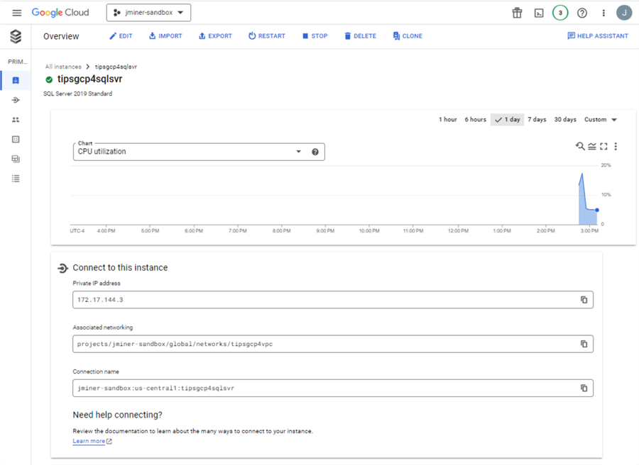 Google Cloud SQL - looking at command buttons
