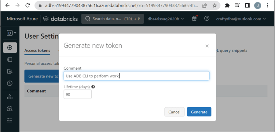 Databricks CLI - generate new user token