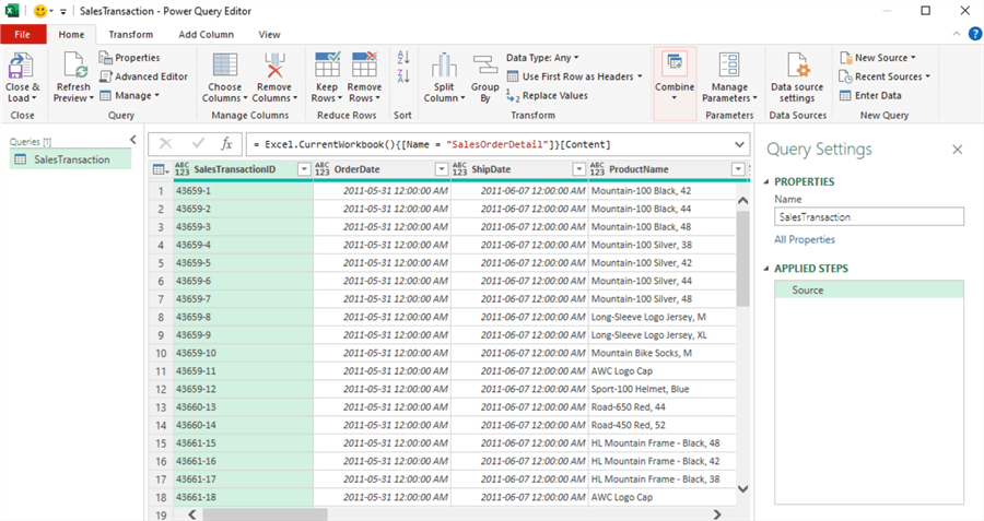Figure 5 Load data in the Excel table into the Power Query Editor