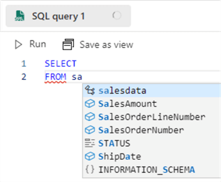 intellisense in the query editor