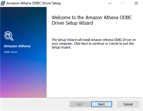 Amazon Athena ODBC driver setup wizard