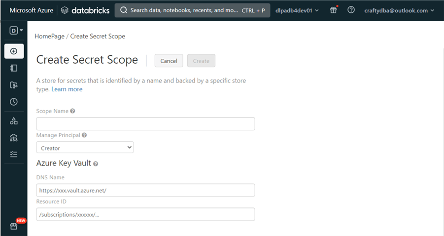 Deploy + Configure Delta Lakehouse - create secret scope backed by AKVS