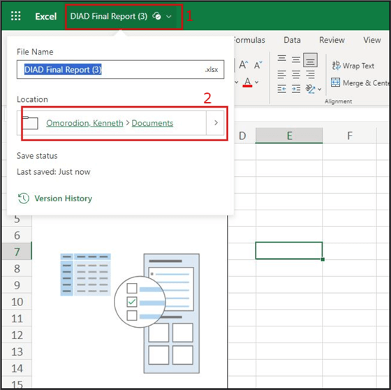 Screenshot showing how to locate the file path of the Exported Power BI data to Excel.