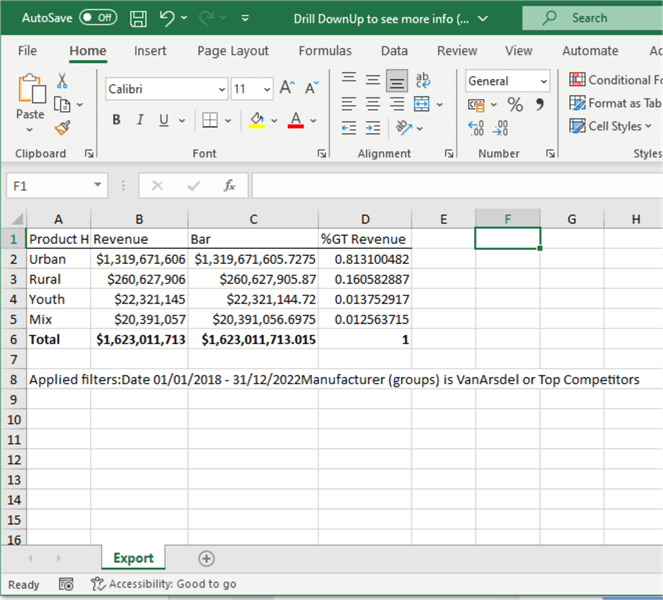 Screenshot showing exported data to Excel