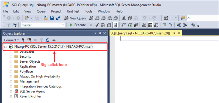 Change Database Default Location from SSMS