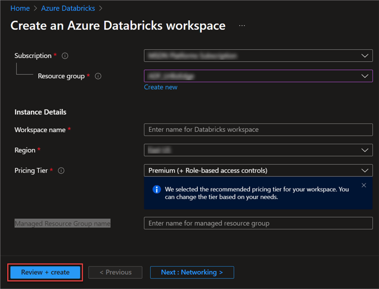 create databricks workspace