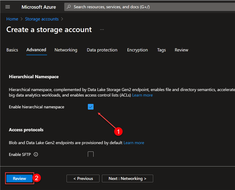 created storage account-advanced