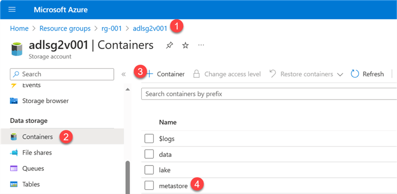 ADLSContainer Step to create adls container