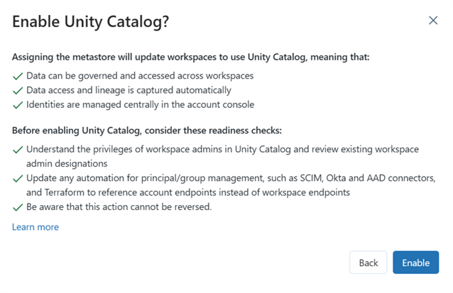 EnableUnityCatalog Step to enable unity catalog