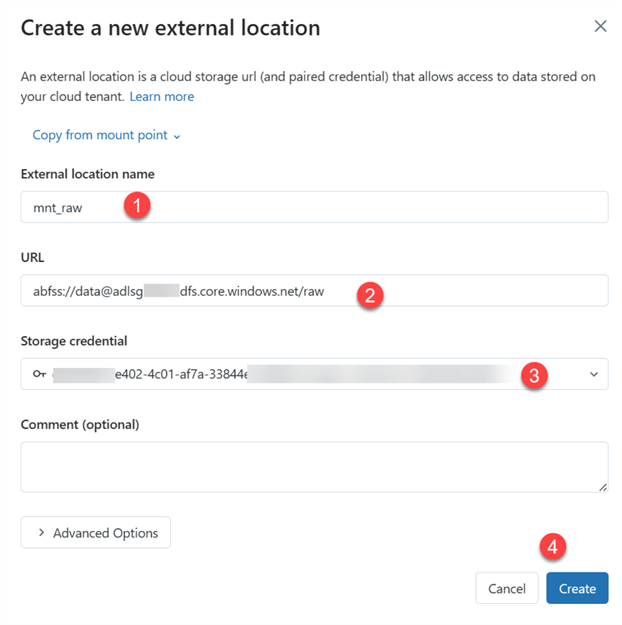 ExternalLoc Step to create external location