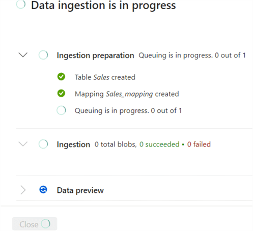 data ingestion is in progress after clicking summary