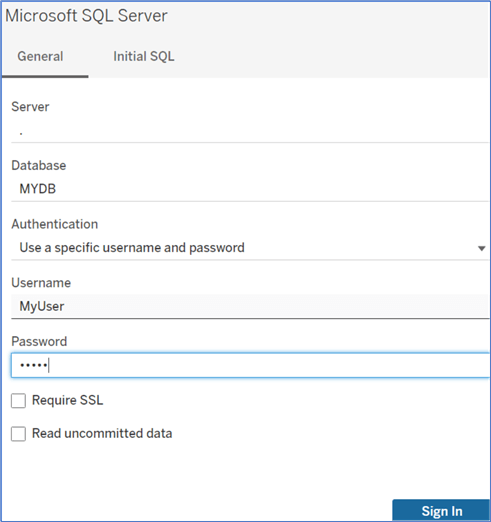 Tableau Microsoft SQL Server connection