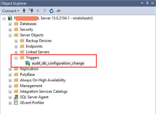 View triggers in SSMS