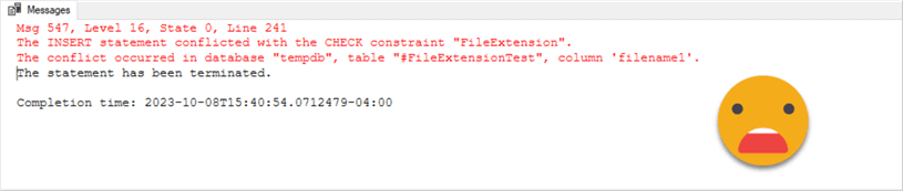 Check constraint error message