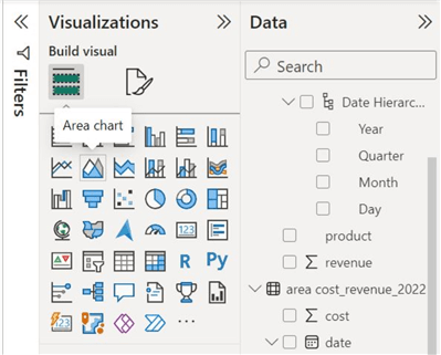 Visualizations section with area chart icon