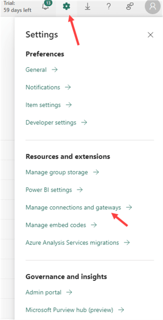 manage connections in the settings menu