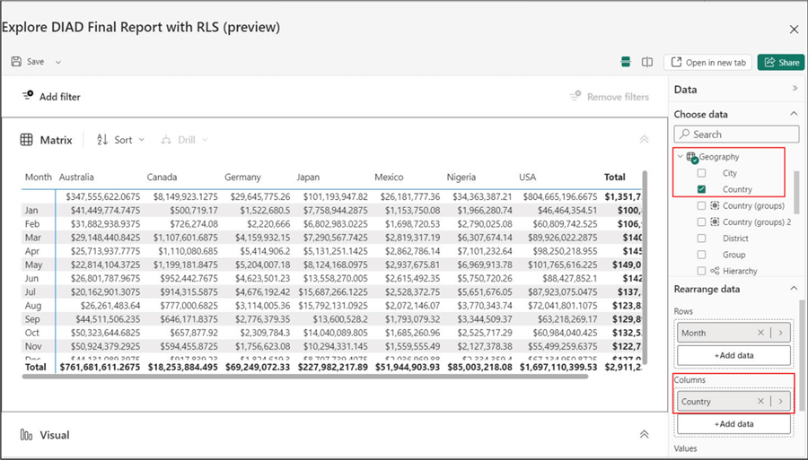 Snapshot showing how to use the Explore this data feature window in Power BI service 2