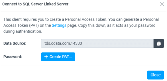 personal access token for sql server linked server