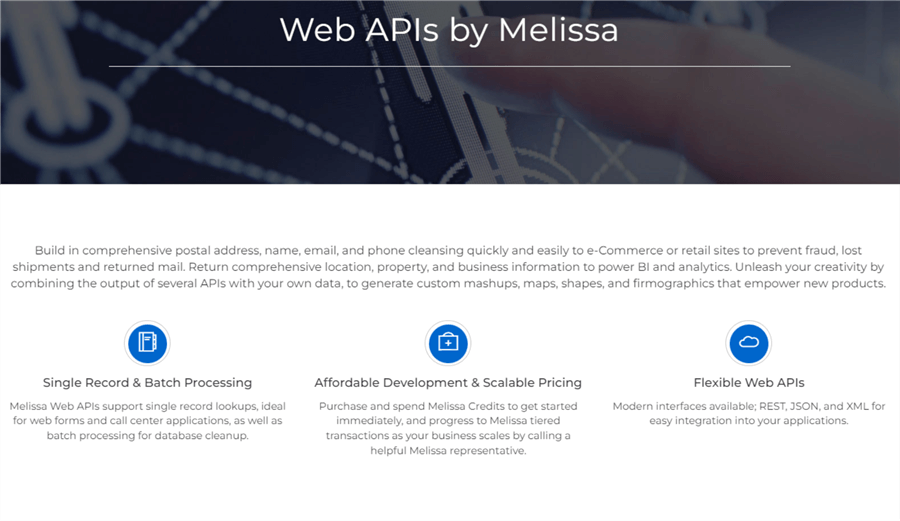 Figure 4: The Melissa developer portal