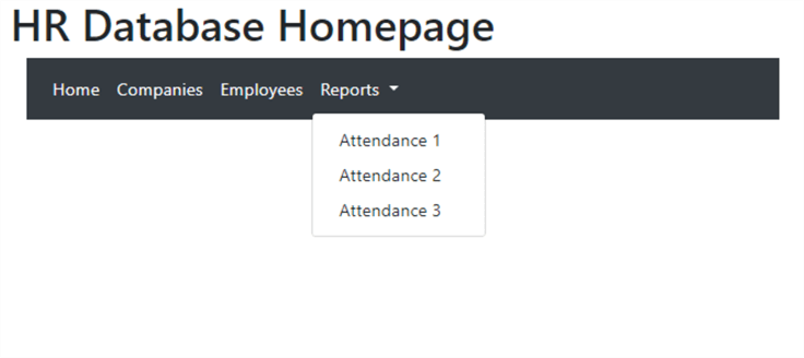 HR Database Homepage with dropdown menu