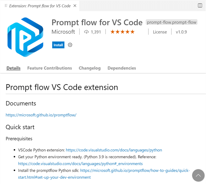 VSCodeExt Step to install VS code extension for prompt flow.