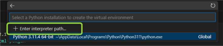 enter interpreter path for your python environment