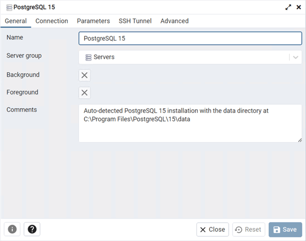 IaaS - Azure PostgreSQL - general screen of server registration
