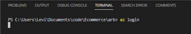 Azure CLI login command on VS Code terminal