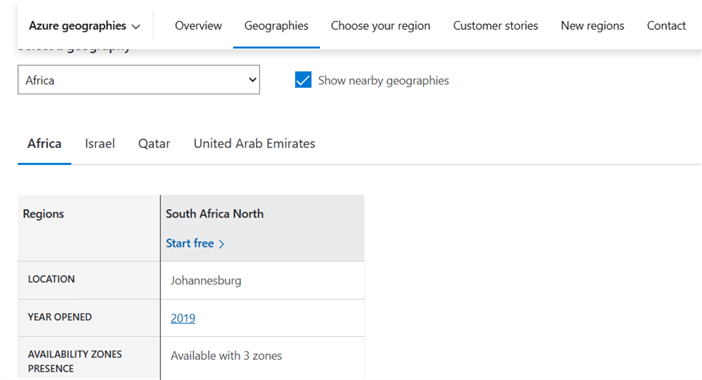 Searching for Azure locations/regions