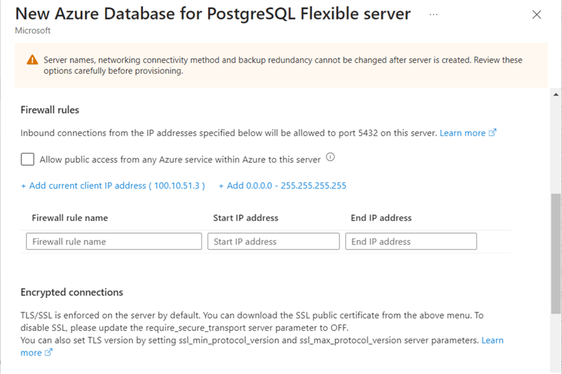 deploy + configure - azure sql database for postgreSQL - firewall