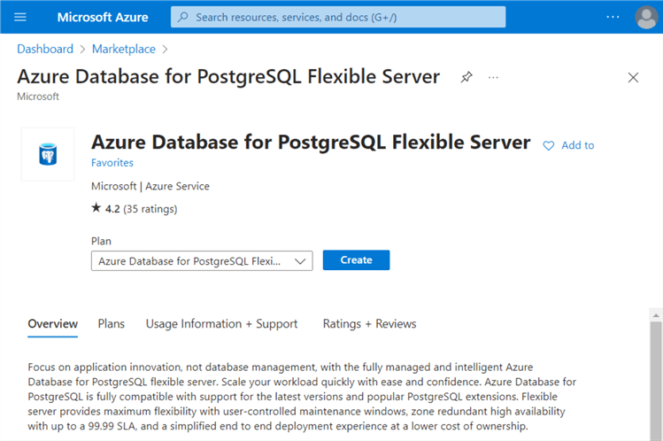 deploy + configure - azure sql database for postgreSQL - start a market place deployment