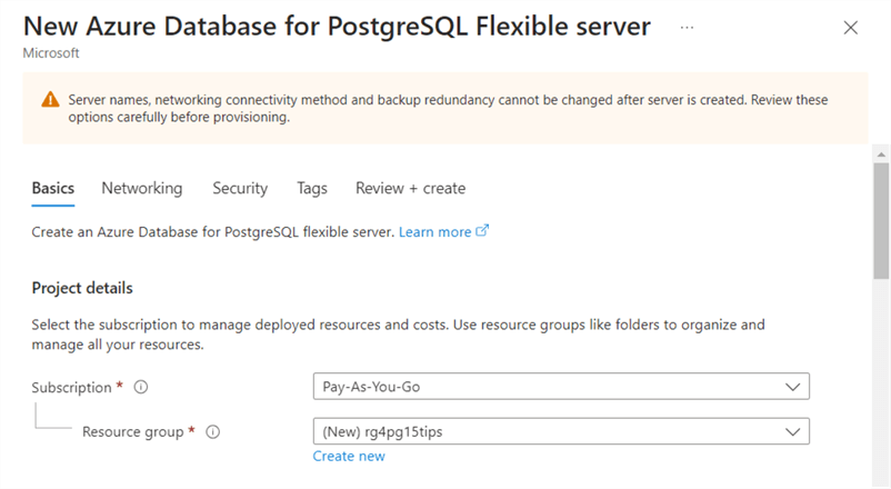 deploy + configure - azure sql database for postgreSQL - choose a resource group