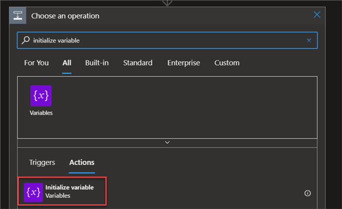Choose an operation - initialize variable