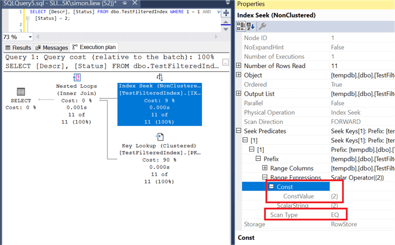 SQL Server optimizer picks the filtered index as an index seek operation