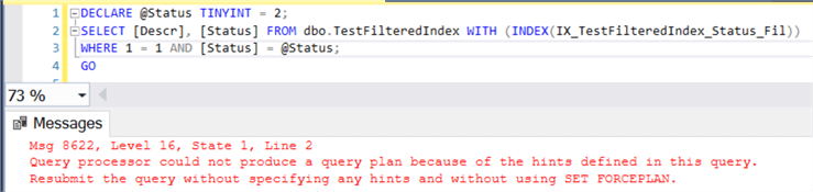 Forcing the query to use the filtered index