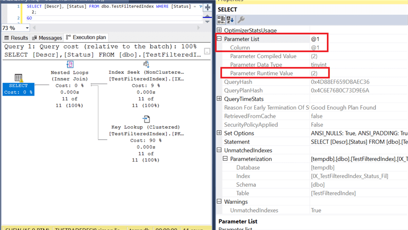 SQL Server auto-parameterize the predicate as @1