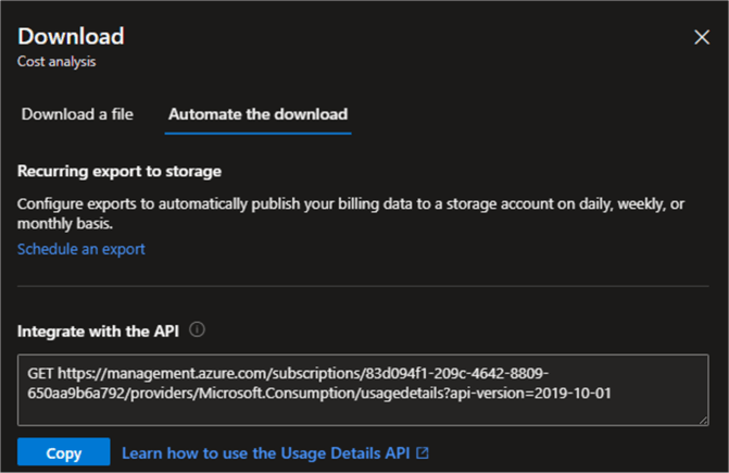 Automate the download Ability to automate the download with api or export