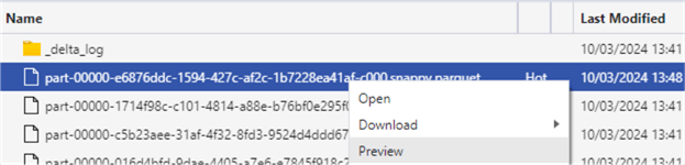 preview a file in storage explorer