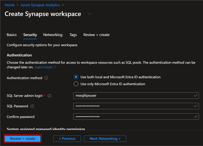 Security Configuration of Azure Synapse.