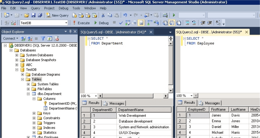 sql query in SQL Server Management Studio