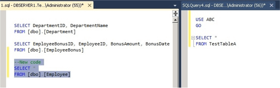 Two Query Windows in SSMS