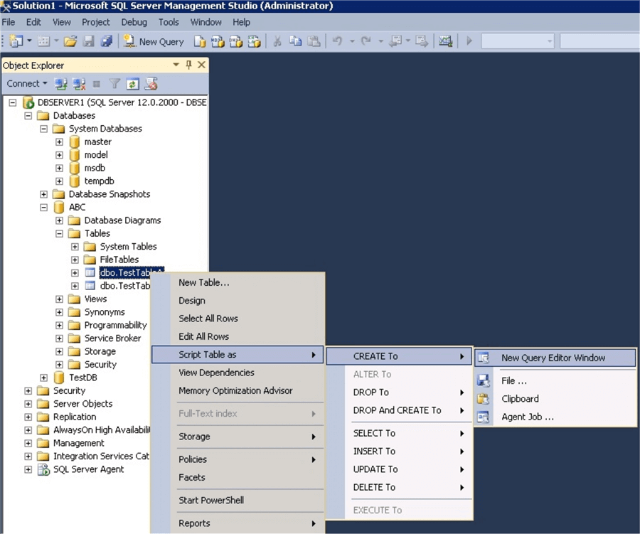 SSMS script create to functionality