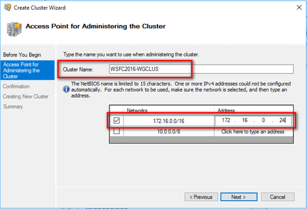 access pooint for administering the cluster