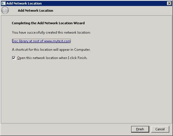 Closing dialog of add network location wizard