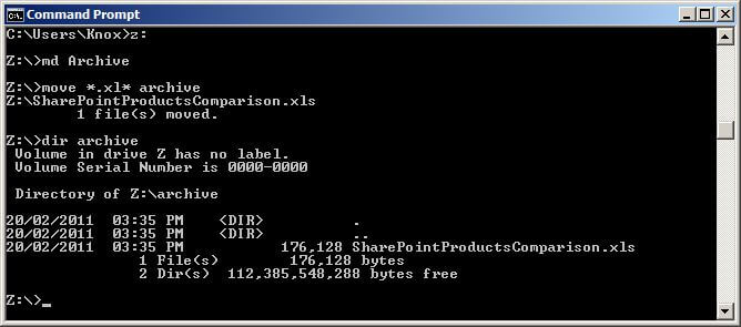 Command prompt showing move command