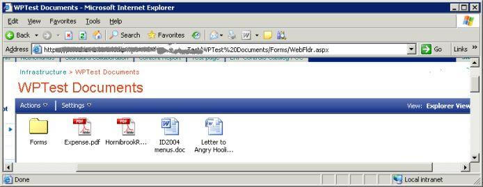 Explorer view in Windows XP