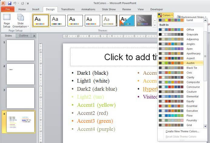 Color scheme gallery in PowerPoint